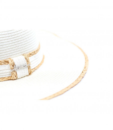 white straw wide brimmed hat